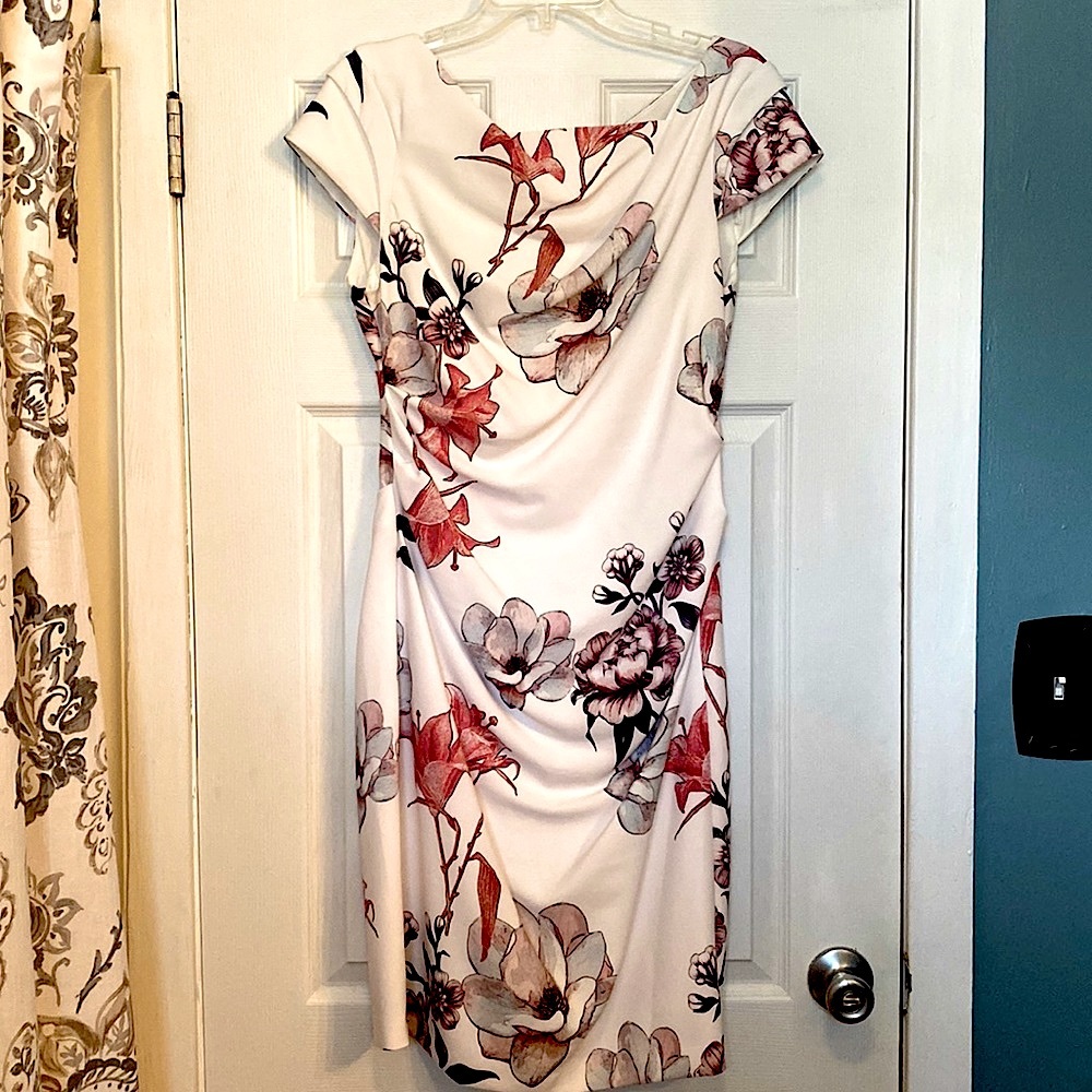 White House Black Market size 8 petite draped floral dress